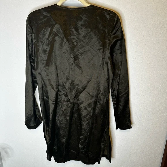 Eileen Fisher Olive Green Silk Linen Long Sleeves Duster dark green medium - Picture 5 of 12